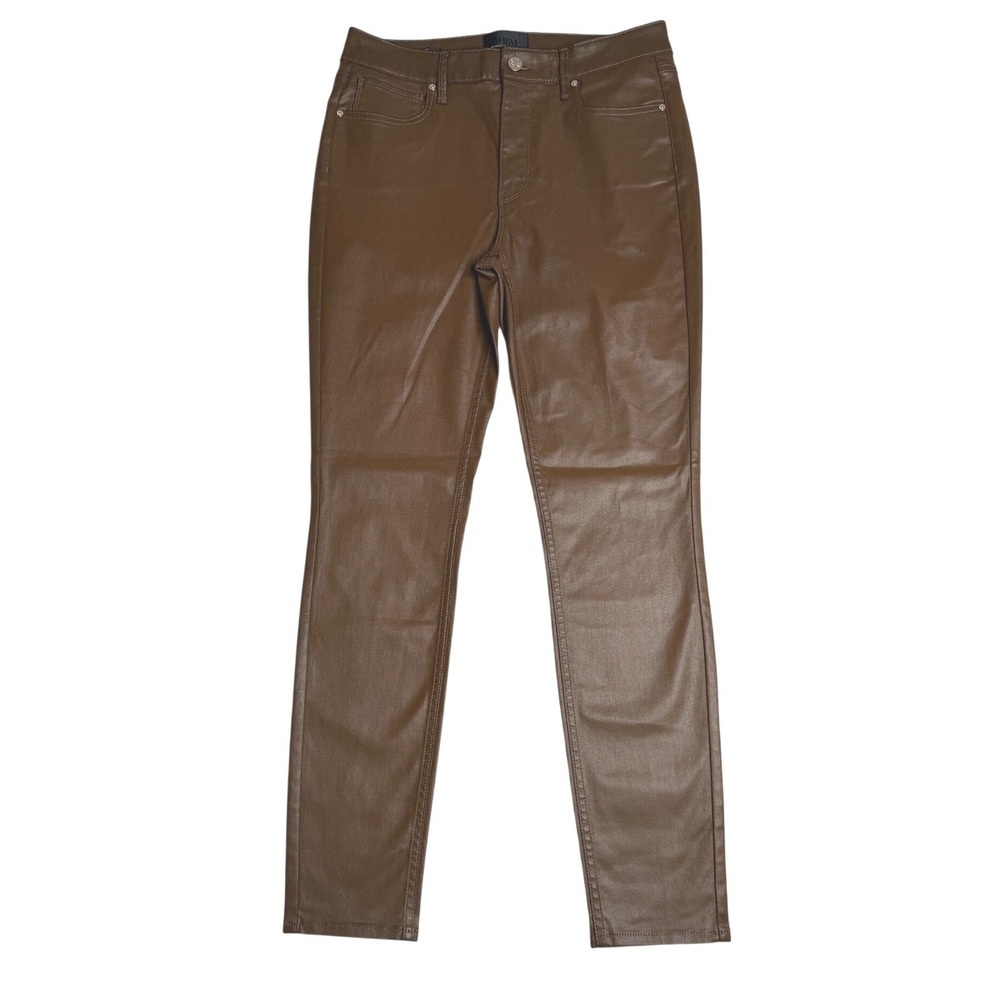 NWT White House Black Market HR Coated Skinny Faux Leather Brown Womens 8R